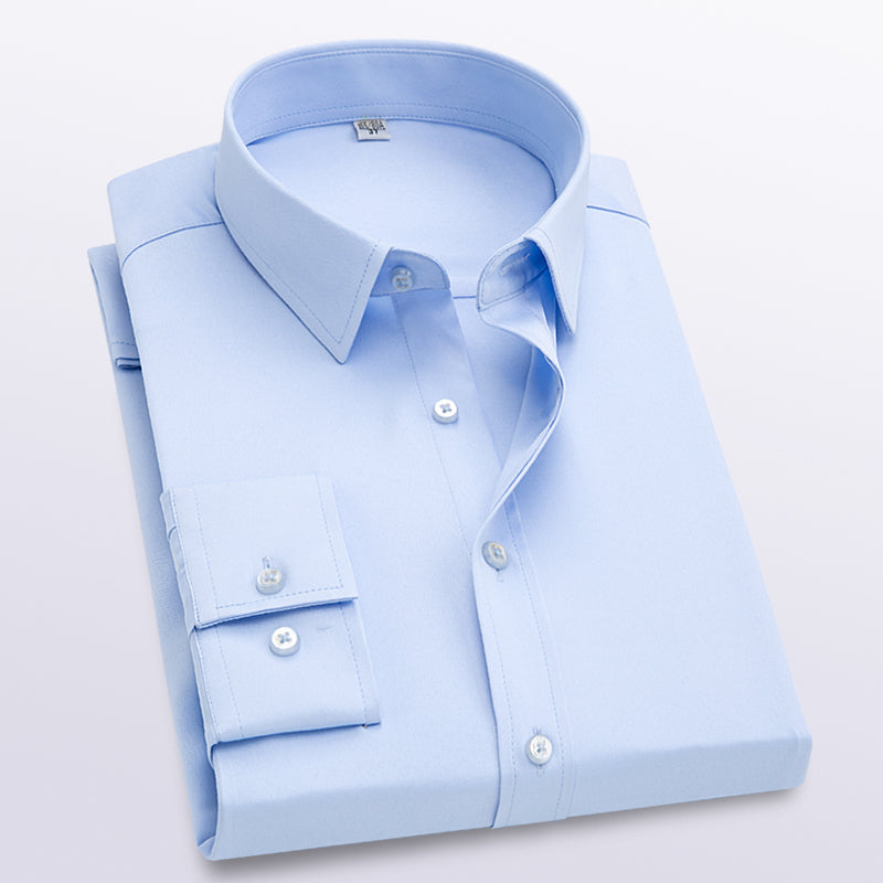 Men's Dress Shirt Wrinkle-Resistant Solid Slim Fit Long-Sleeve Formal For Prom Wedding Business