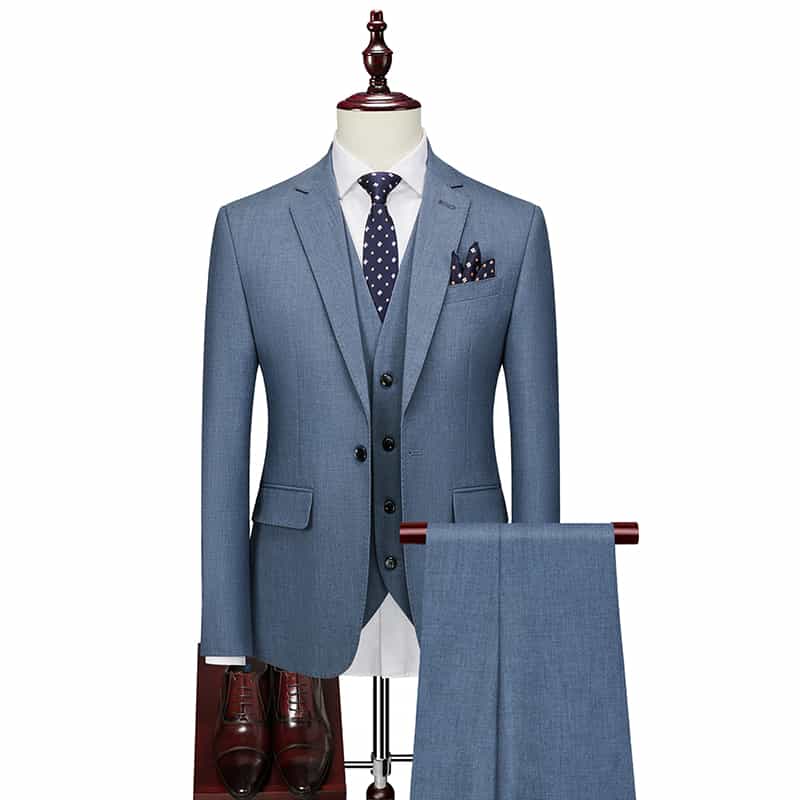 Men's 3 Piece Solid Suit One Button Closure