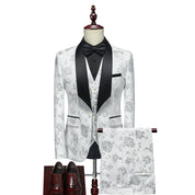 Men's 3 Pieces Suit Jacquard Tuxedo One Button