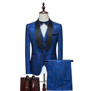 Men's 3 Pieces Suit Jacquard Tuxedo One Button