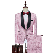 Men's 3 Pieces Suit Jacquard Tuxedo One Button