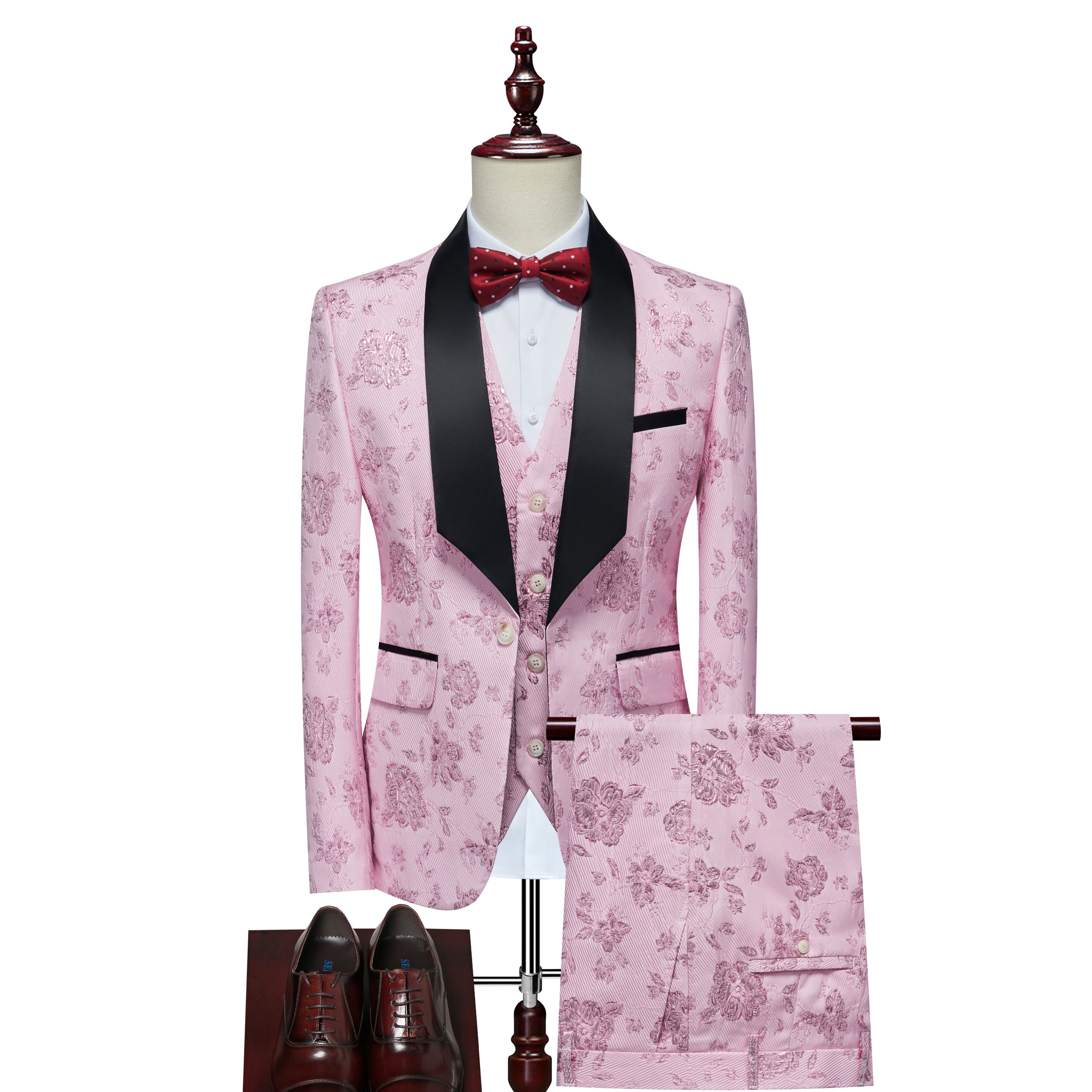 Men's 3 Pieces Suit Jacquard Tuxedo One Button