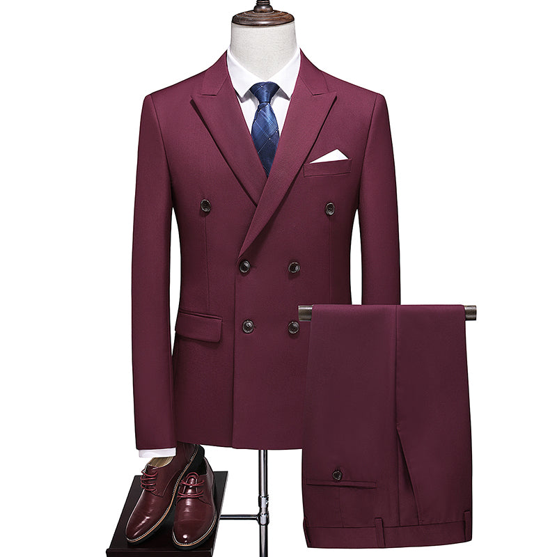 Men 2 Piece Double Breasted Suit 5 Solid Color