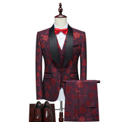 Men's 3 Pieces Suit Jacquard Tuxedo One Button