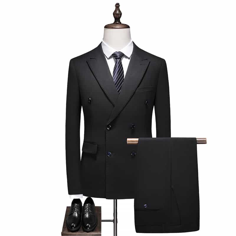 Men's 3 Piece Solid Suit in White & Black