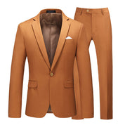 Mens 2 Piece Suit One Button Green & Brown & Khaki Solid Colors