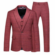 Mens 3 Piece Plaid Suit Red & Grey & light Blue & Dark Blue Windowpane Pattern