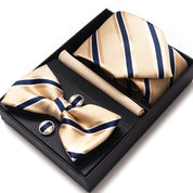 Men's 4 Pieces Fashion Business Striped Tie and Square Scarf Set