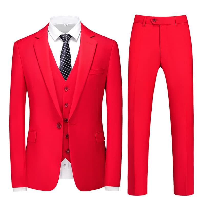 Men's 3 Piece One Button Suit in Red Khaki Light Grey Orange Yellow Solid Colors