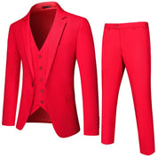 Men's 3 Piece One Button Suit in Red Khaki Light Grey Orange Yellow Solid Colors