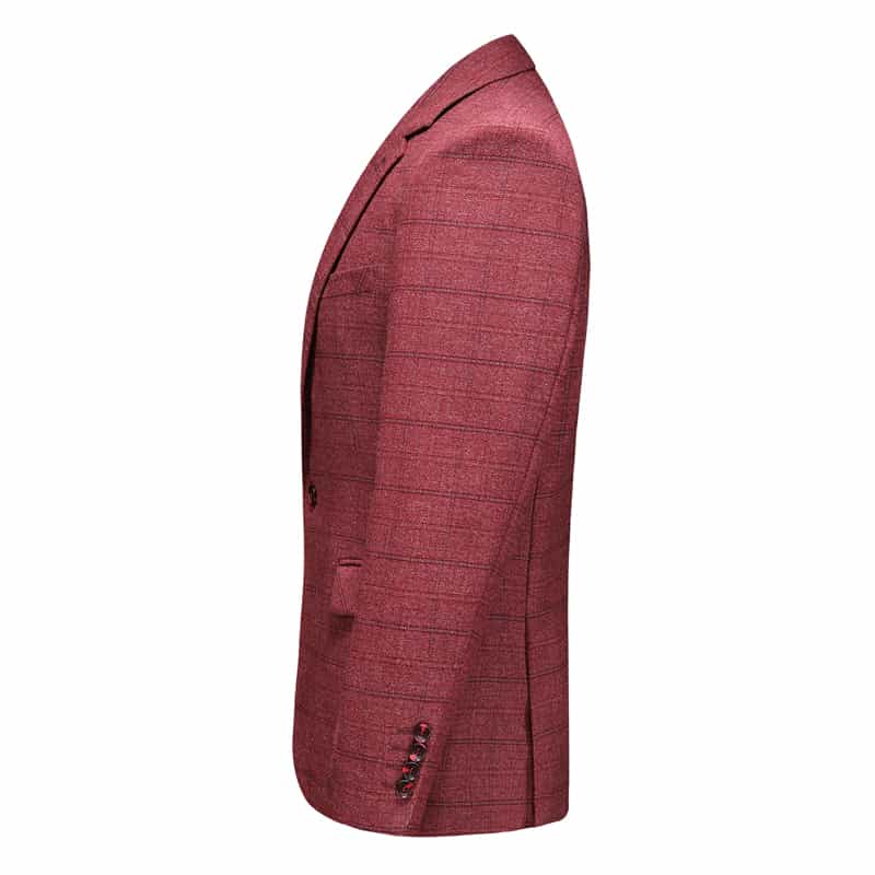 Mens 3 Piece Plaid Suit Red & Grey & light Blue & Dark Blue Windowpane Pattern