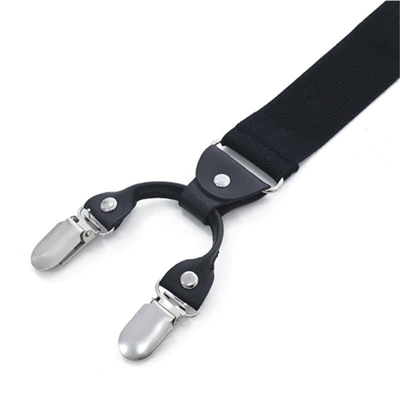 Mens Y-Shape Adjustable Suspender With Solid Black Blue Elastic Straps