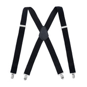 Mens X-Shape Adjustable Suspender With Solid Black Elastic Straps