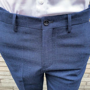 Mens Plaid Dress Pants Flat-Front Skinny  Windowpane Blue Prom Trousers