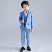 Boys 5 Piece Plaid Suit Light Blue Flower Boy Dress