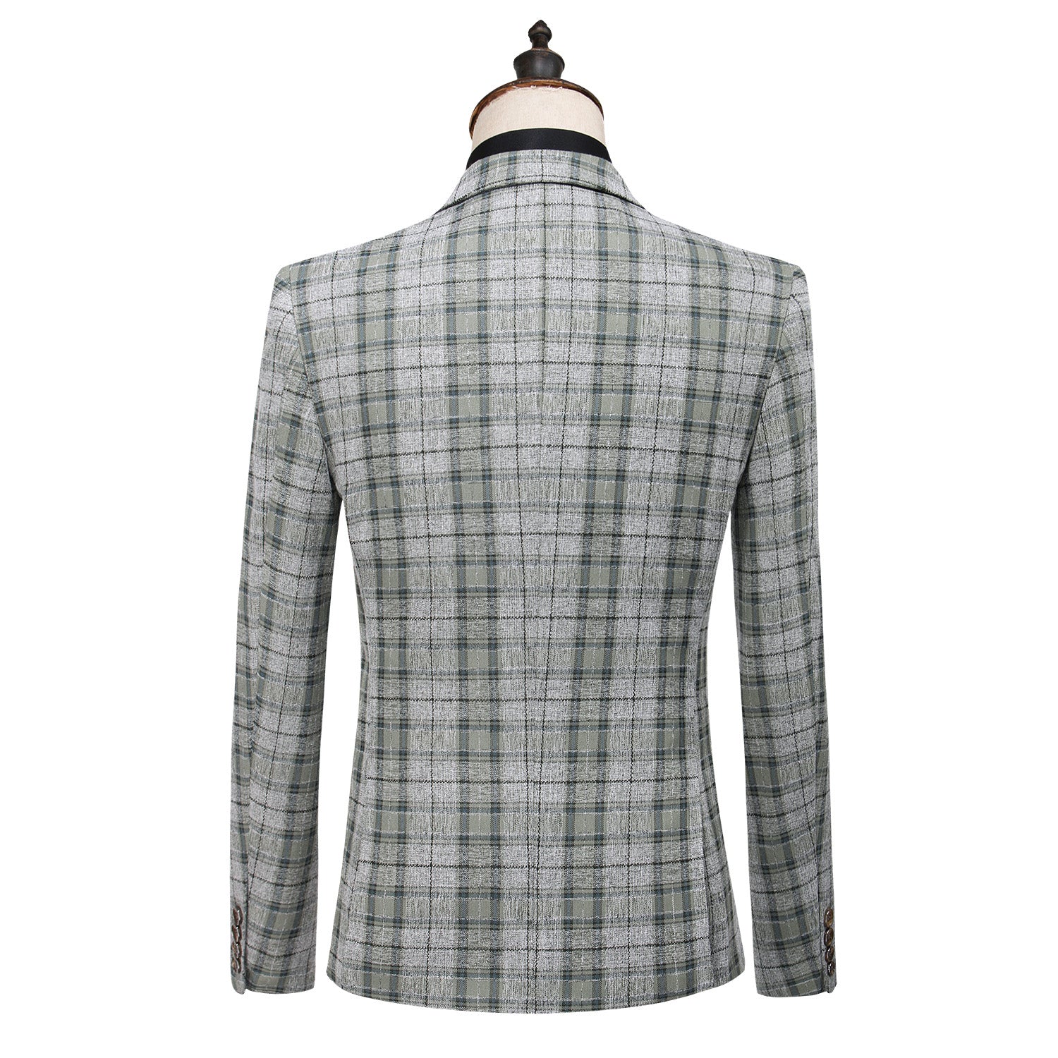 MOGU Men Plaid Suit 3 Piece Slim Fit Wedding Prom Tuxedos Casual Business Windowpane Pant Suits