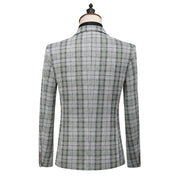 MOGU Men Plaid Suit 3 Piece Slim Fit Wedding Prom Tuxedos Casual Business Windowpane Pant Suits