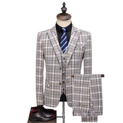 MOGU Men Plaid Suit 3 Piece Slim Fit Wedding Prom Tuxedos Casual Business Windowpane Pant Suits