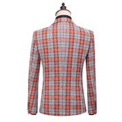 MOGU Men Plaid Suit 3 Piece Slim Fit Wedding Prom Tuxedos Casual Business Windowpane Pant Suits
