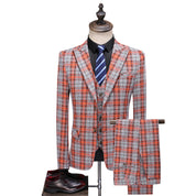 MOGU Men Plaid Suit 3 Piece Slim Fit Wedding Prom Tuxedos Casual Business Windowpane Pant Suits