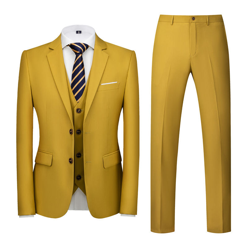 Men 3 Piece Solid Suit 2 button Closure