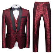 Men's 3 Piece Jacquard Tuxedo Wine Blue White Tux