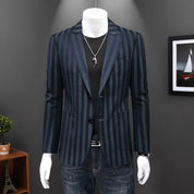 Mens Striped Green Blazer Single Breasted