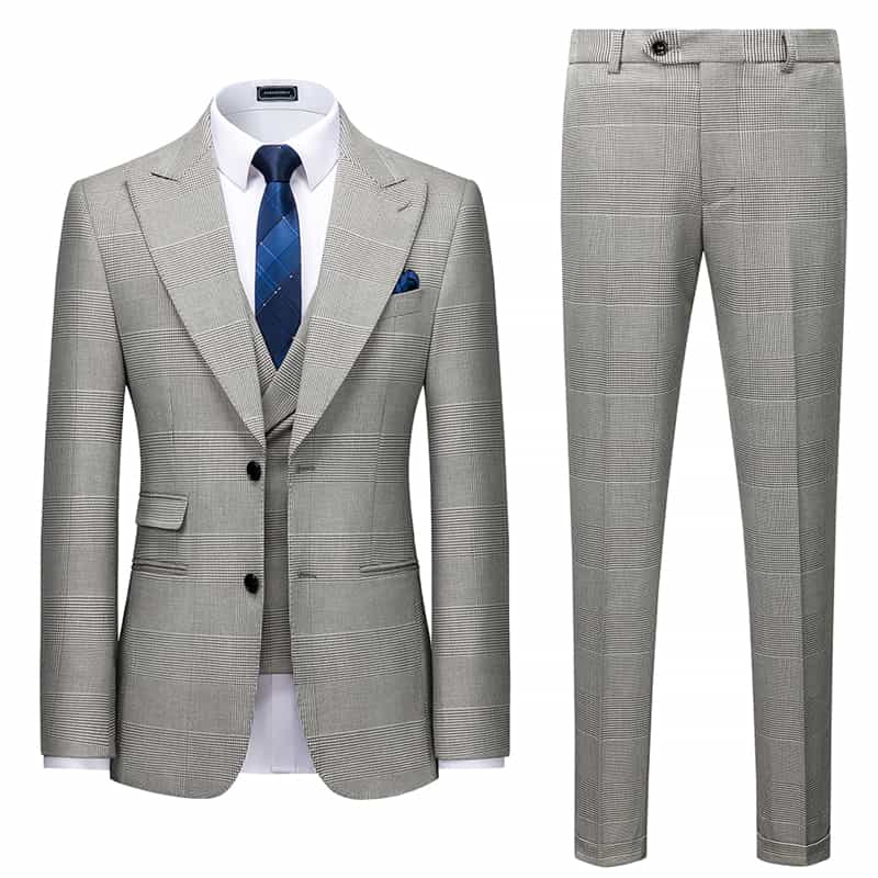 Men's 3 Piece Slim Fit Plaid Two Buttons Suit