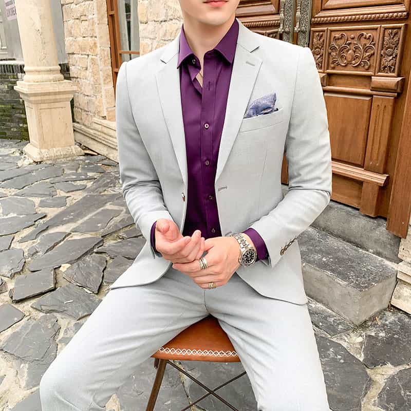 Men's  3 Piece Suit Solid Grey Brown Khaki Colors