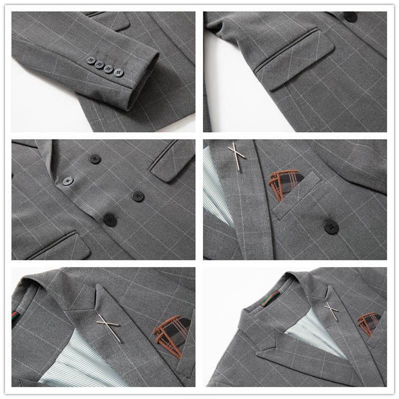 Men 3 Piece Plaid Suit Double Breast