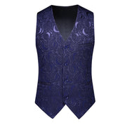 Mens Embroidered Vest Slim Fit  Jacquard Black White Waistcoat For Prom Groomsman Wedding