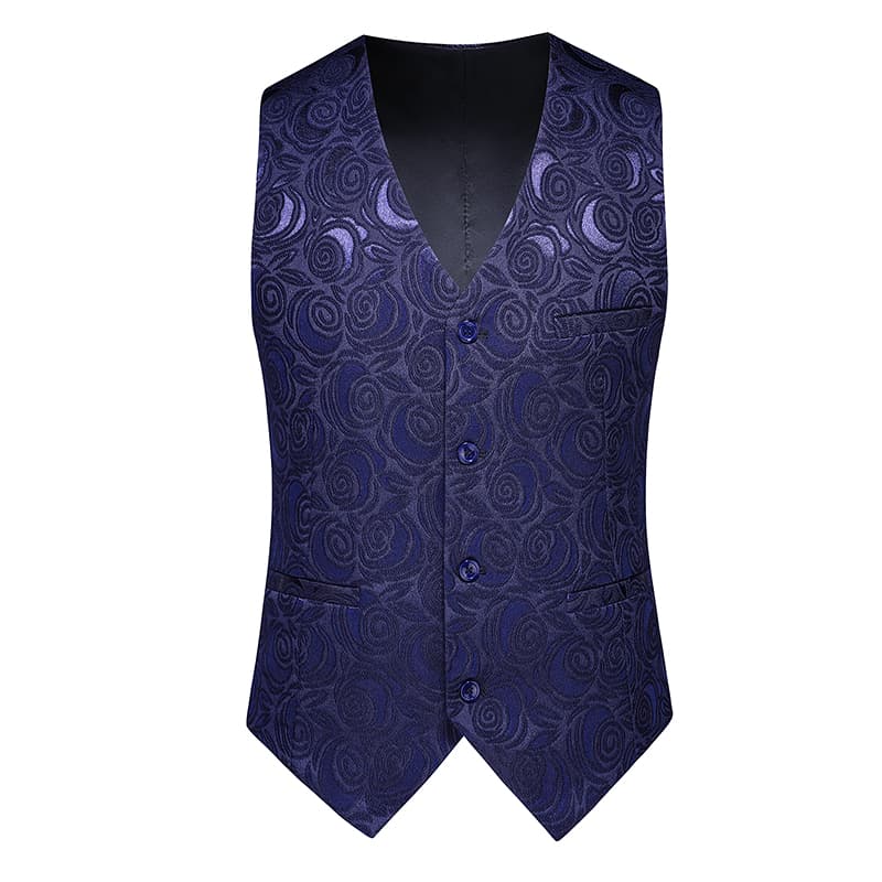 Mens Embroidered Vest Slim Fit  Jacquard Black White Waistcoat For Prom Groomsman Wedding
