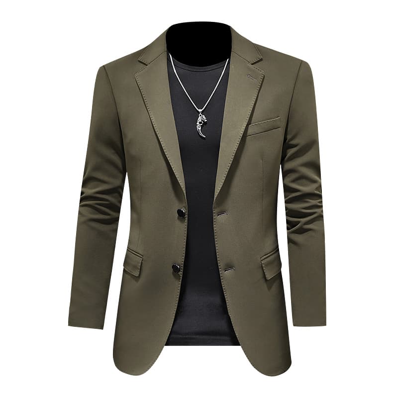Mens Solid Single Breasted Dark Green Blazer