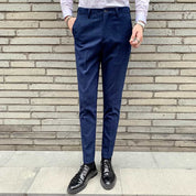 Mens Plaid Dress Pants Flat-Front Skinny  Windowpane Blue Prom Trousers