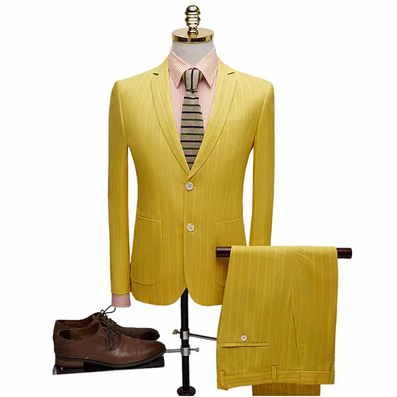 Mens 2 Piece Suit Stylish Slim Fit Pinstriped Tuxedos For Wedding Prom Groomsmen Dinner Party