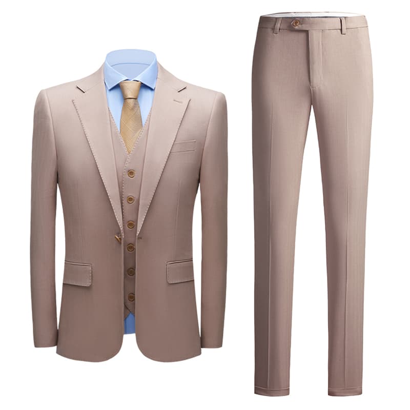 Men's 3 Piece Suit Slim Fit One Button Tuxedos For Wedding Prom Groomsmen Dinner Party Champagne Dress Blazer Vest Pants
