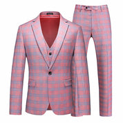 Men's 3 Piece Pink Plaid Suit For Party