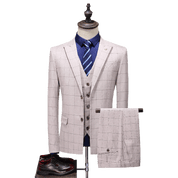 Men's  3 Piece Blue Plaid Suit Slim Fit Wedding Prom Tuxedos Casual Business Windowpane Pant Suit