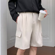 Mens Straight Fit Summer Shorts Stretch Casual 3 Solid Color Flat Front Dress Short Pants