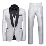 Men's 3 Piece Jacquard Tuxedo Wine Blue White Tux