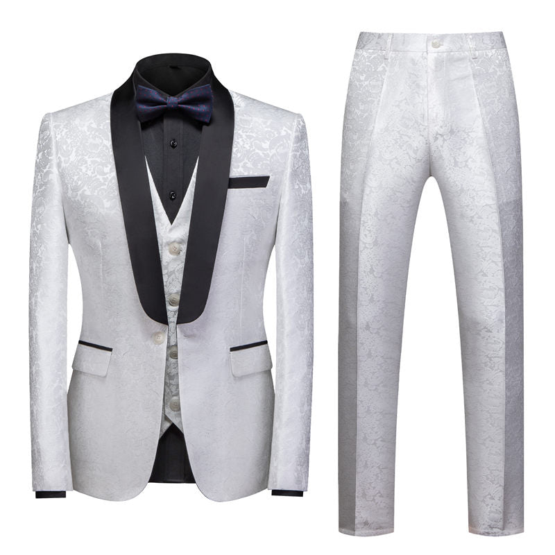 Men's 3 Piece Jacquard Tuxedo Wine Blue White Tux