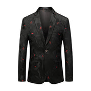 Mens Black Blazer with Red Floral Print