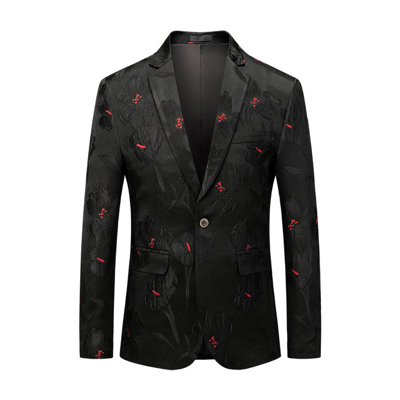 Mens Black Blazer with Red Floral Print