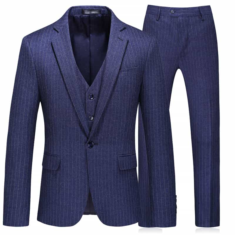 Navy Blue Slim Fit Mens Pinstripe Suit For Business, Prom, Wedding