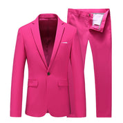 Men's 2 Piece Suit Solid Hot Pink One Button Closure