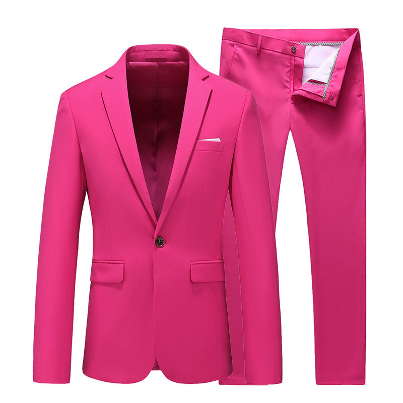 Men's 2 Piece Suit Solid Hot Pink One Button Closure