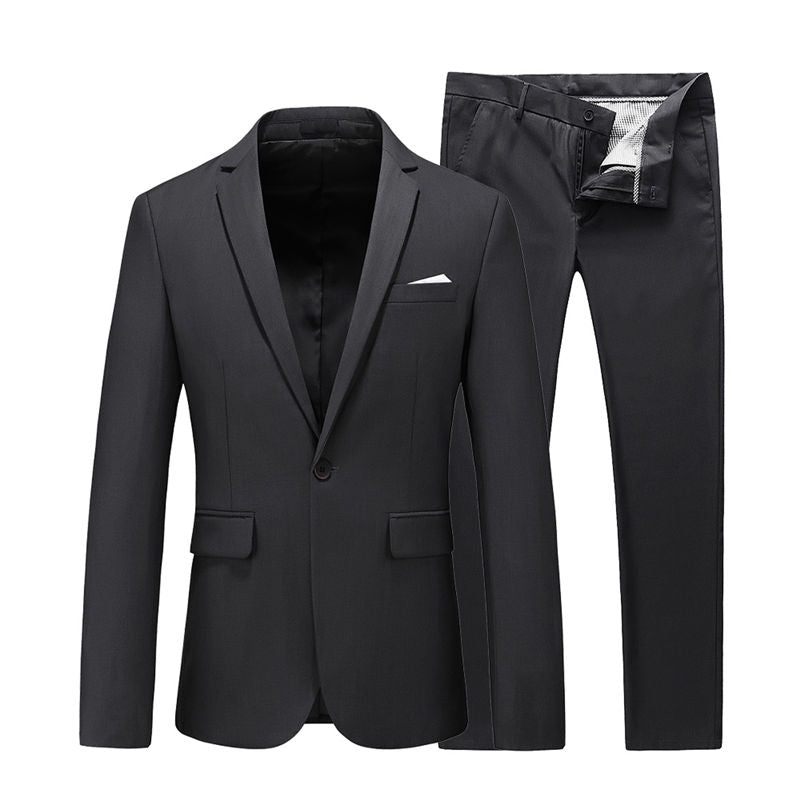 Men 2 Piece Suit One Button in Solid Black White Navy Grey