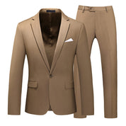 Mens 2 Piece Suit One Button Green & Brown & Khaki Solid Colors