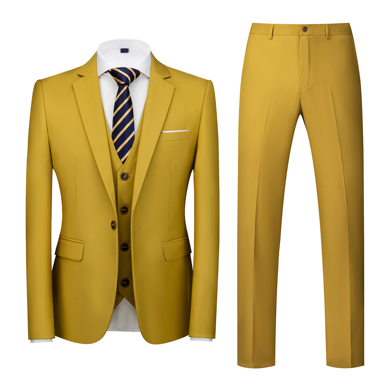 Men's 3 Piece Suit One Button Closure with White Blue Grey Yellow Orange 10 Solid Colors