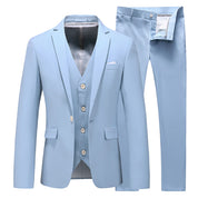 Men's 3 Piece Suit One Button Closure with White Blue Grey Yellow Orange 10 Solid Colors